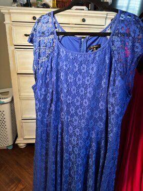 City Studio Blue Lace Dress Size 22 Floral Lace Overlay Fit Flare Dress